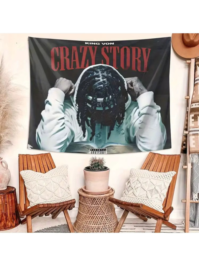 VIKAMA King Von Crazy Story Wandteppich Hip-Hop Album Cover Wandbehang Musik Wandkunst, Mehrfarbig - Bild 6
