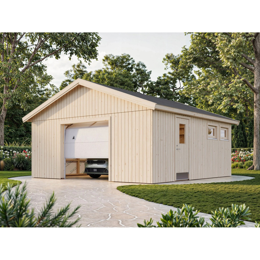 Palmako Holzgarage Andre mit Sektionaltor und Satteldach in Beige, B/T: 557 x 576 cm - Bild 2