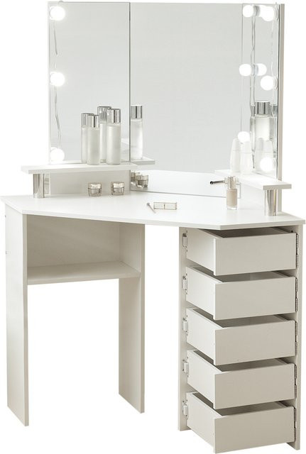 HOME DELUXE Schminktisch CANDICE mit Hollywood LED Spiegel in Weiß - Bild 1