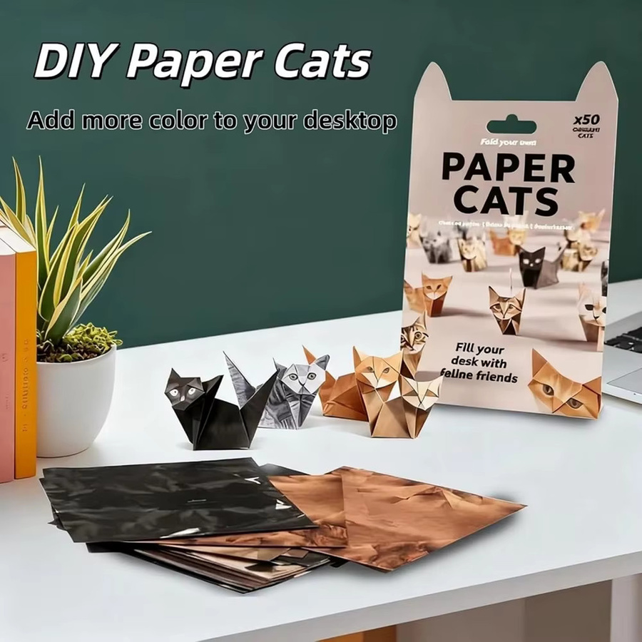 DIY Origami-Set für Katzen und Hunde mit vorbereiteten Linien, 50 oder 100 Blatt buntes Bastelpapier für 3D-Kunsthandwerk und Schreibtischdekoration - Bild 2