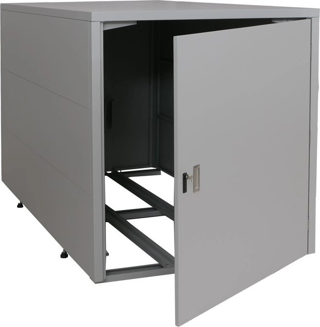 PROREGAL 2er-Fahrradgarage Fahrradbox aus verzinktem Stahl in Hellgrau, abschließbarer Fahrradunterstand mit Haken und Ablagefläche, B/T/H: 113 x 123 x 208 cm - Bild 1