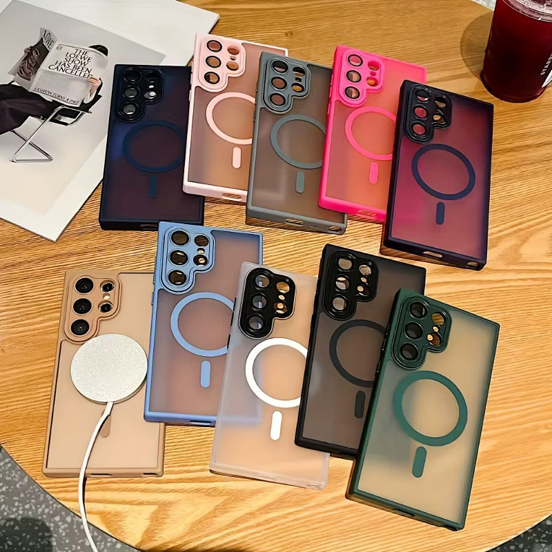 Transparente Stoßfeste Samsung Galaxy Hülle mit MagSafe Magnetischer Kabelloser Ladefunktion in Lila - Bild 3