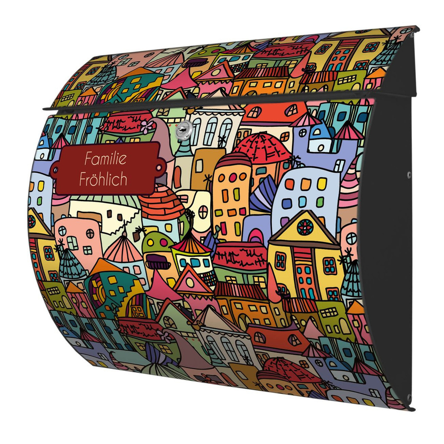 Burg-Wächter Briefkasten aus Stahl mit individuellem Namen und Motiv Funky Town in Anthrazit, B/T/H: 33,0 x 10,6 x 37,6 cm - Bild 1
