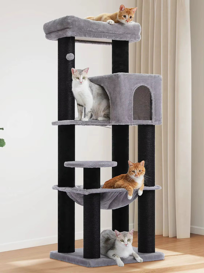 PAWZ Road Kratzbaum in Grau mit Hängematte und Plüsch für große Katzen - Bild 4