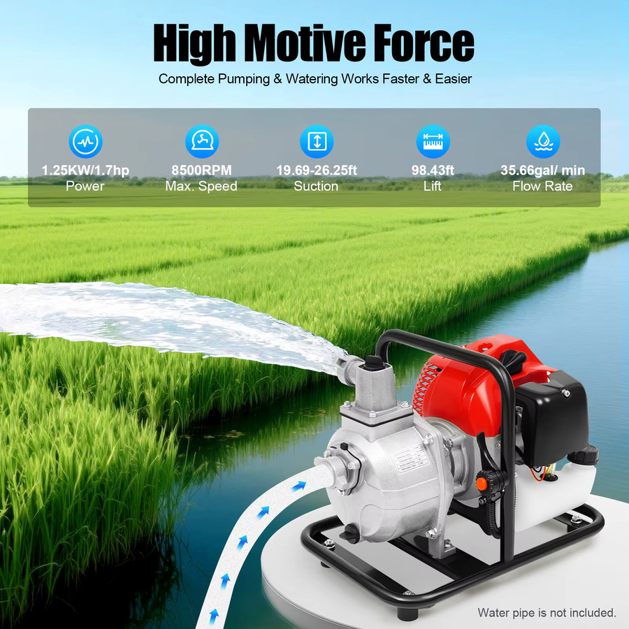 Bymaocar Benzinbetriebene Wasserpumpe 43cc mit 1 Zoll Anschluss und zusätzlichem Luftfilter für die landwirtschaftliche Bewässerung - Bild 4