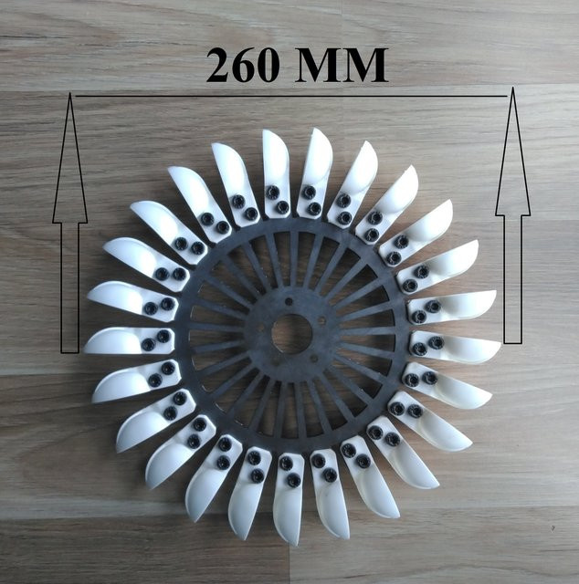 Pelton Turbinenrad mit 25 Löffeln in Weiß, Durchmesser: 26,0 cm, Bohrung: 10,24 mm - Bild 1