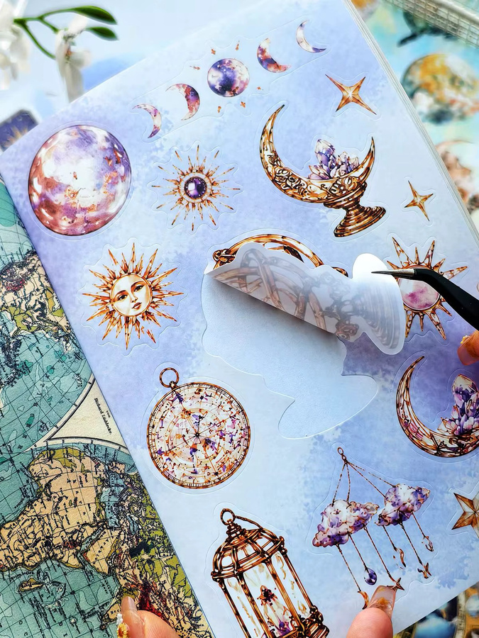 40 Blatt Ästhetische Retro-Astronomie-Aufkleberbücher mit Sternförmigen Tier-Stickern in Multicolour für DIY-Planer und Junk Journals - Bild 1