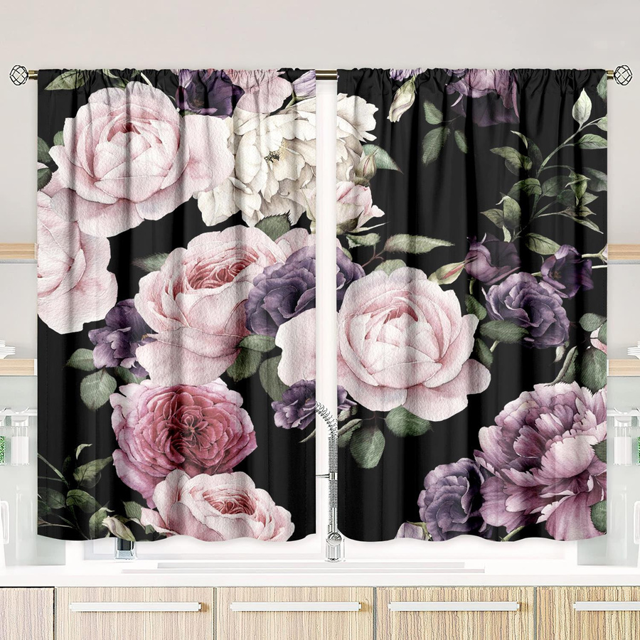 2er-Set bedruckte Blumen-Vorhänge aus Polyester in Multicolour für Schlafzimmer und Wohnzimmer, semi-transparent, Breite: 76,2 cm, Höhe: 165,1 cm - Bild 2