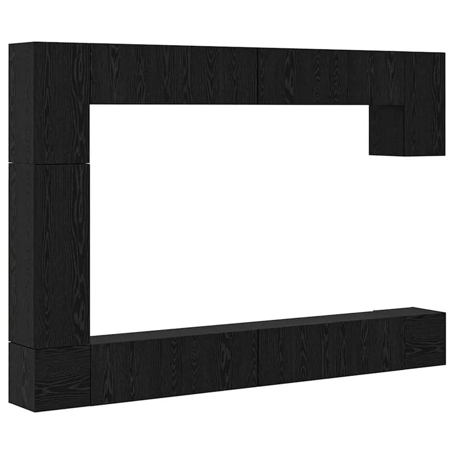 vidaXL TV-Schrankset 9-teilig modern in Schwarz und Eichen-Optik aus Holzwerkstoff, Wandmontage für das Wohnzimmer, Set bestehend aus: 2 x TV-Hängeschrank (L: 30,5 cm, B: 30 cm, H: 30 cm), 4 x wandmontierter TV-Schrank (L: 100 cm, B: 30 cm, H: 30,5 cm), 1 - Bild 2
