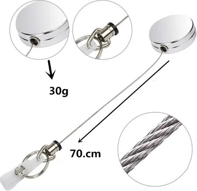 Pelsone Abzeichenhalter aus Metall mit versenkbarem Rollmechanismus in Silber und Weiß für ID-Karten und Schlüsselanhänger - Bild 1