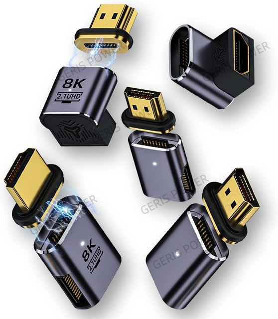 Geris Power HDMI Magnetadapter Konverter 8K 60Hz mit 90-Grad-Winkel als Stecker-Buchse-Verlängerungsanschluss für Computermonitor und TV-Box - Bild 1