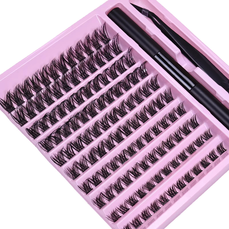 JIEFUXIN Wimpernverlängerungs-Set, Wispy D-Curling Wimpern-Clusters mit Kleber und Pinzette, Unisex - Bild 2