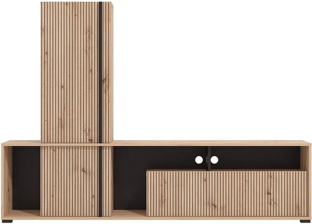 Vente-unique TV-Wandregal Belutzy in Schwarz und Naturfarben Hell mit 195,5 cm Breite - Bild 1