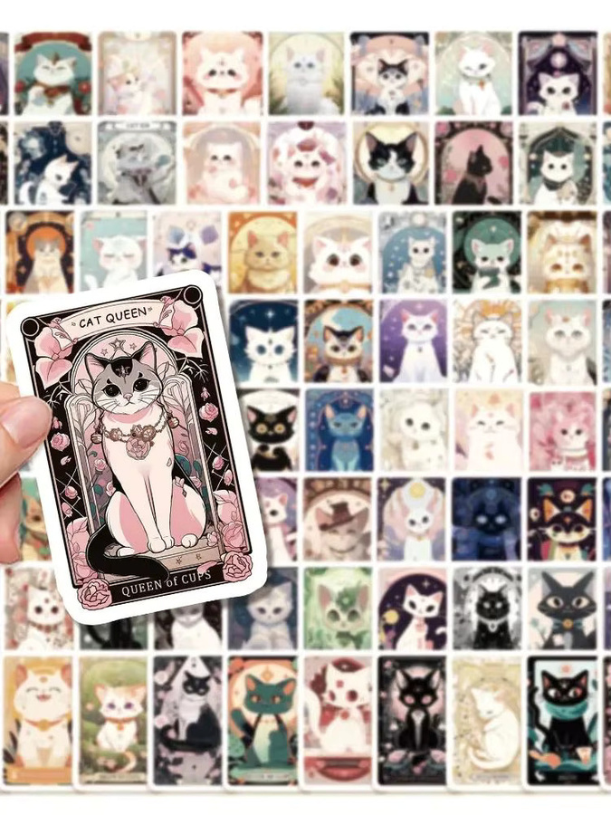 Charile Cartoon Katze Tarot Karte Aufkleber, 10-teiliges Set - Bild 6