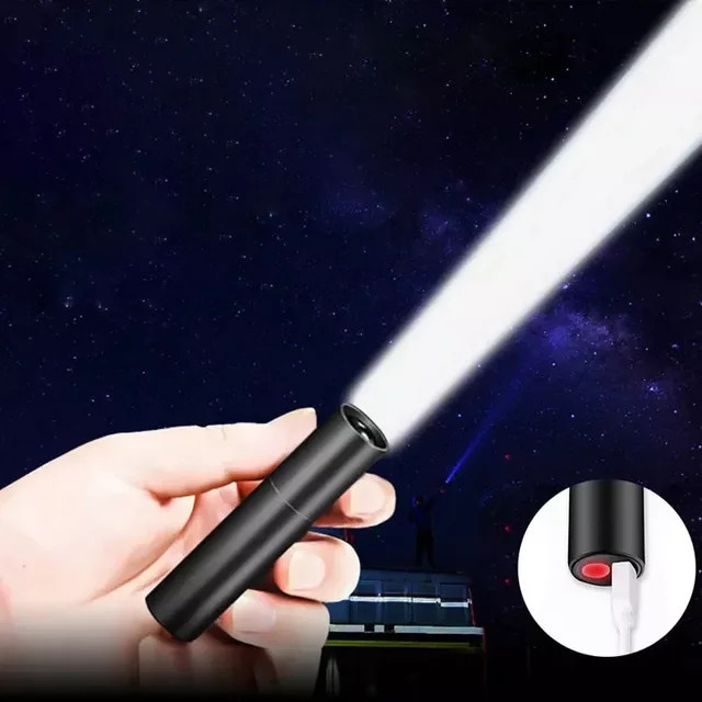 ESMARTER Mini LED-Taschenlampe USB wiederaufladbar in Schwarz mit Zoomfunktion und festem Fokus - Bild 1