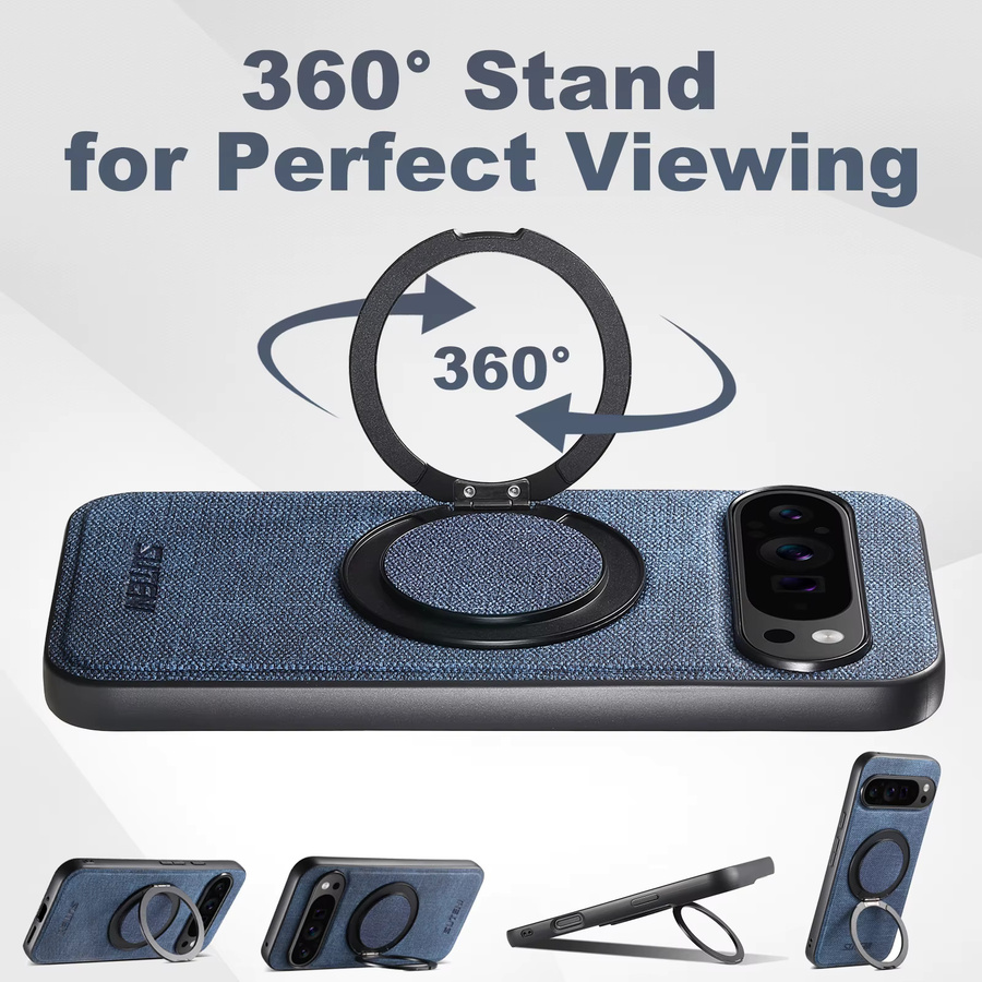 Suteni Kunstleder Handyhülle mit magnetischem kabellosem Laden, 360 Grad drehbarem Ständer und Ringschnalle in Blau für Google Pixel 10 ProXL, 9, 8A, 7 und 6 - Bild 6