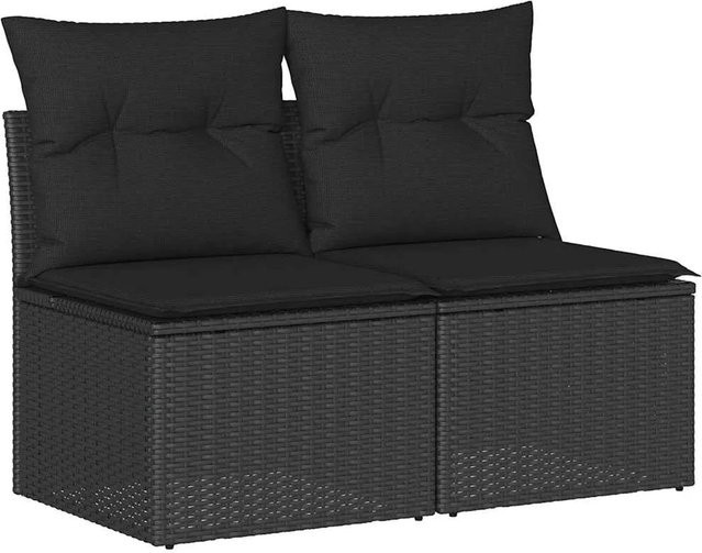 vidaXL 2-teilige Garten-Sofagarnitur aus Polyrattan und Akazie mit Kissen in Schwarz - Bild 1