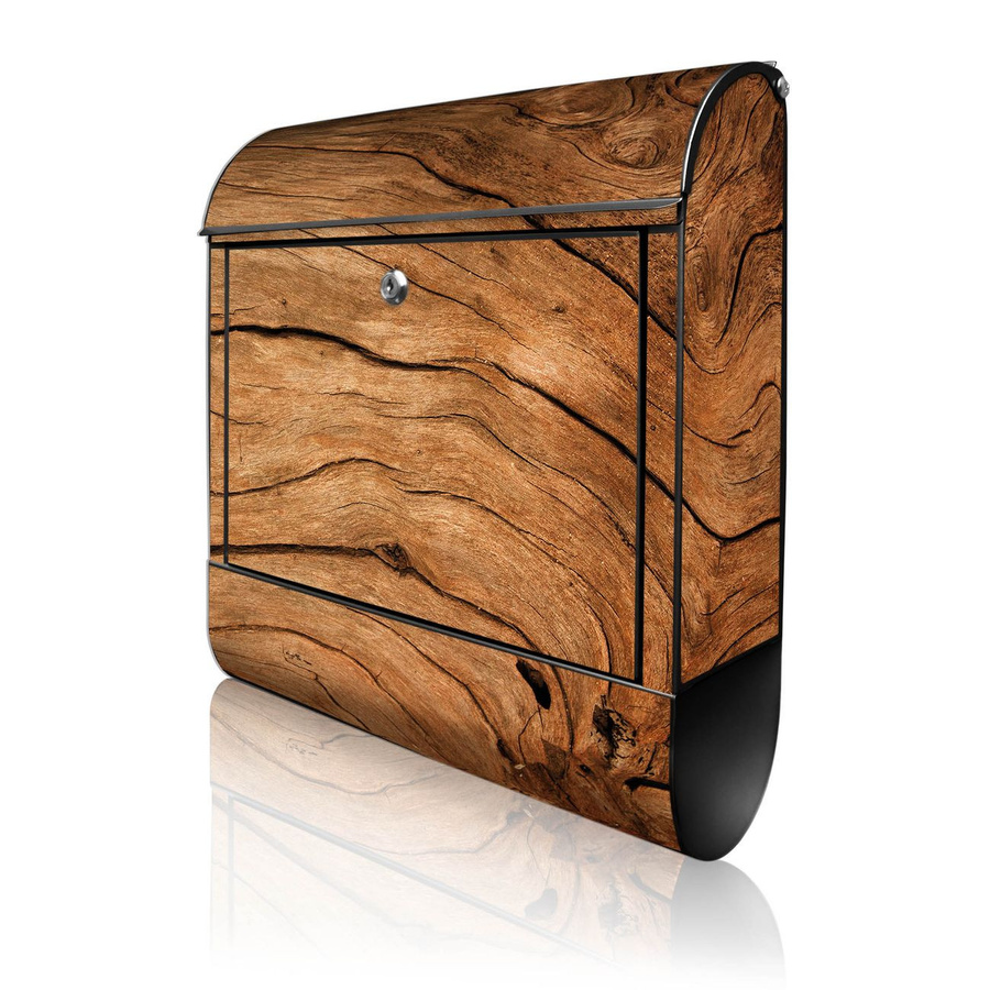 banjado Wandbriefkasten Schwarz mit Motiv Trockenes Holz und Zeitungsfach, B/H/T: 38 x 47 x 13 cm - Bild 1