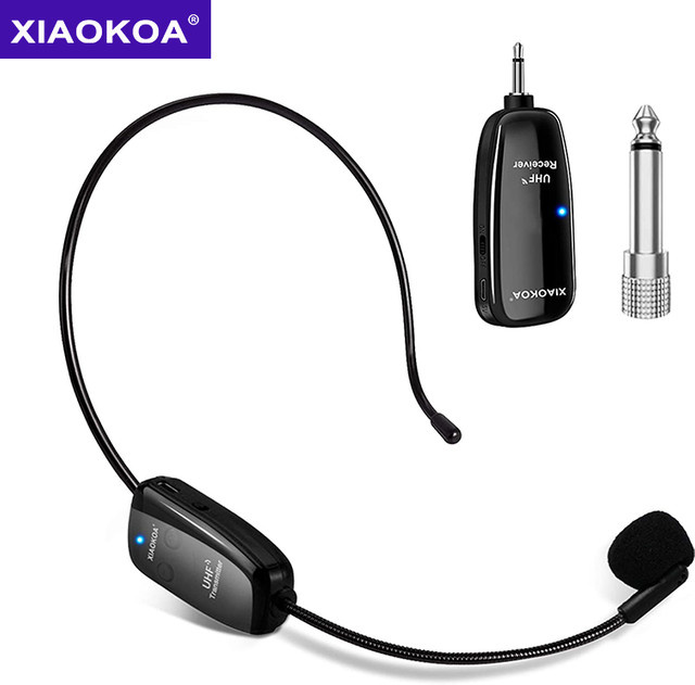 XIAOKOA Kabelloses UHF-Mikrofon-Headset in Schwarz, tragbarer 2-in-1 Sprachverstärker mit 30 Meter Reichweite für Bühne und Unterricht - Bild 1
