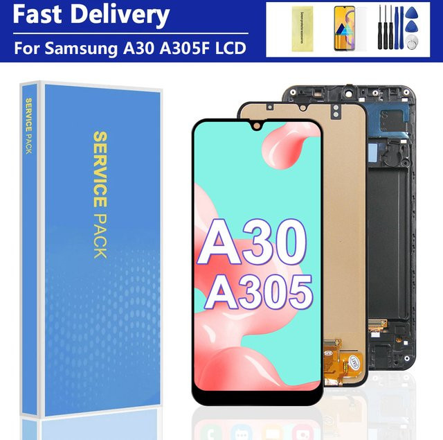Samsung LCD-Touchscreen-Digitizer mit Rahmen für A30 A305/DS A305FN A305G A305GN A305YN, 6,4 Zoll, Schwarz - Bild 1