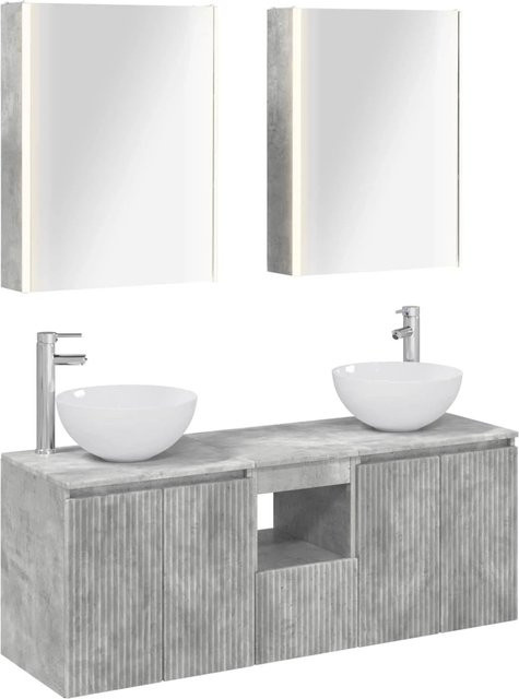 vidaXL Badezimmerschrank-Set 5-teilig in Betongrau mit LED-Beleuchtung und Spiegelschrank, B/T/H: 53 x 15,5 x 70 cm - Bild 1