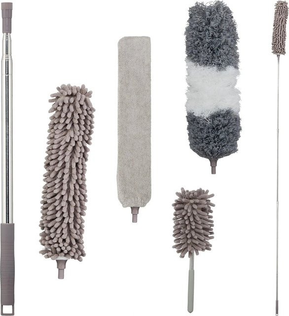 Relaxdays Staubwedel Set in Grau mit 4 Aufsätzen aus Polyester und Edelstahl, teleskopierbar bis 200 cm - Bild 1
