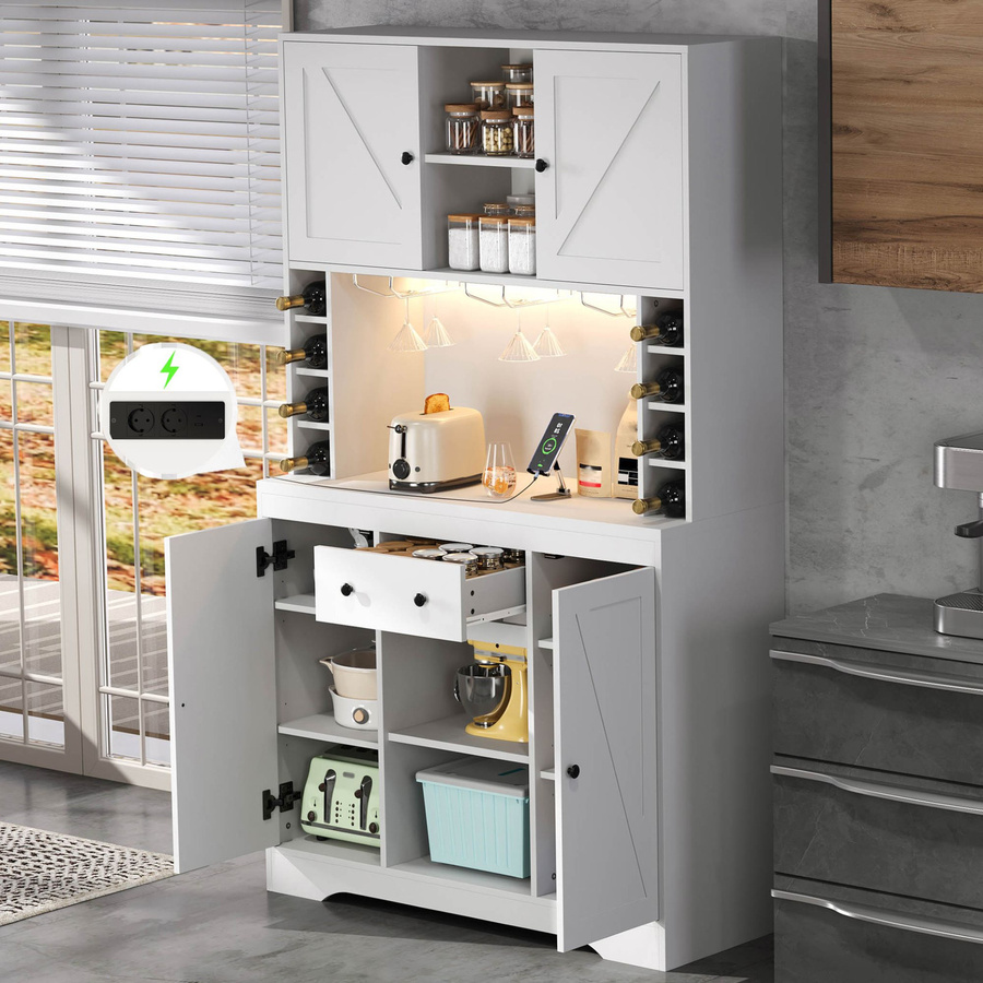 Moderner Küchen-Hochschrank mit Weinschrankfunktion und LED-Lichtband in Weiß, B/T/H: 105 x 40 x 180 cm - Bild 2