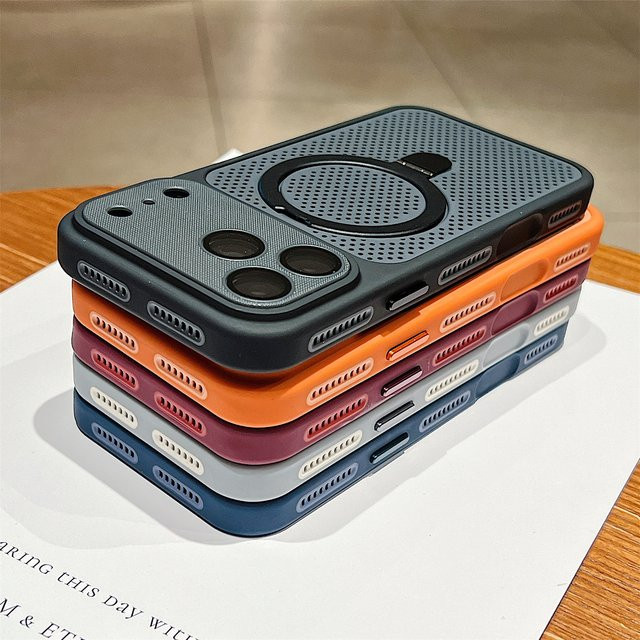 RPKKS Wärmeableitende Kühlmaschenhülle für iPhone 17 16 15 14 Plus 13 12 Pro Max mit MagSafe-Ständer und stoßfester Rückseite in Blau und Multicolour - Bild 1