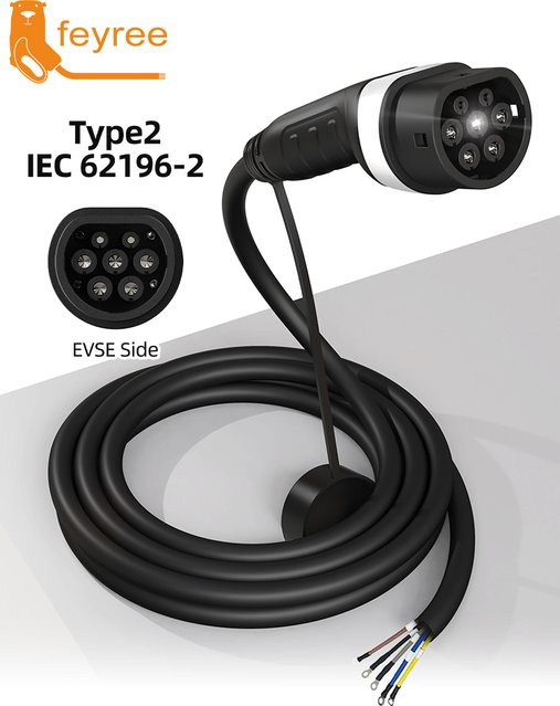 Feyree EV-Ladegerät mit Typ2 Buchse und 5m Kabel, 32A 8KW 1-phasig oder 11KW/22KW 3-phasig, IEC62196-2 Ladestation für Elektroautos, Schwarz - Bild 1