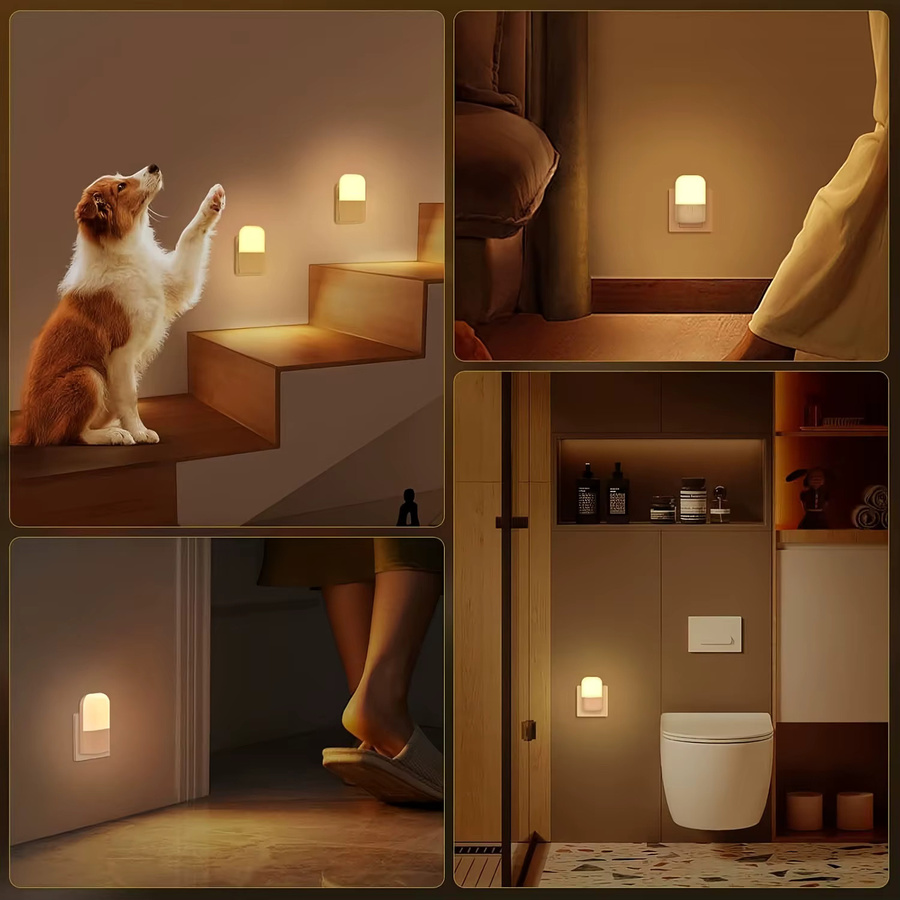 Ouelico 2er Set intelligentes LED-Nachtlicht als Mini-Wandleuchte in Warmweiß, verstellbare Lichtsensorleuchte für Schlafzimmer, Badezimmer und Küche - Bild 4