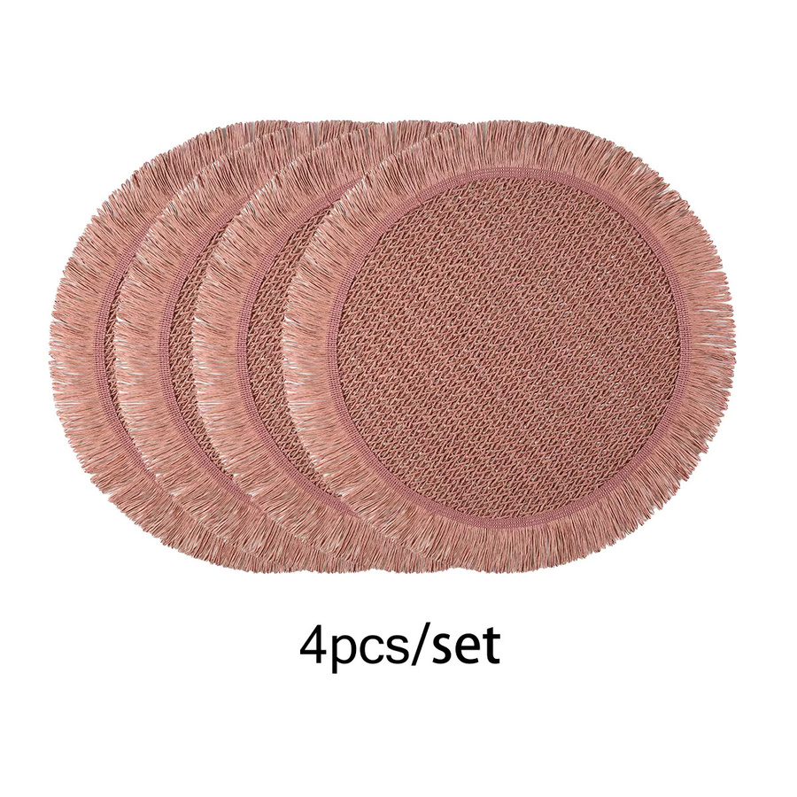 Set mit 4 runden Tischsets im Boho-Stil aus gewebtem Papier in Grün und Pink - Bild 2