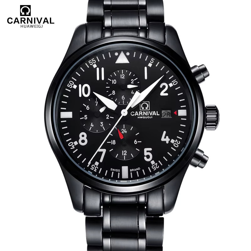 KARNEVAL Armbanduhr Automatik, Edelstahl, Schwarz, Herren - Bild 4