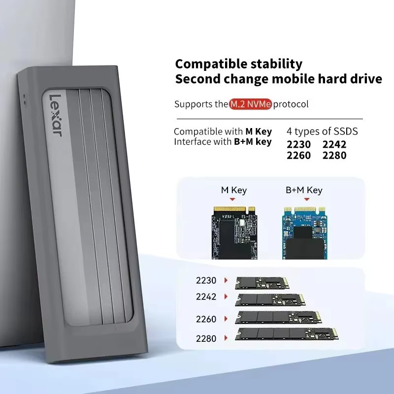 Lexar E300 M.2 NVMe SSD-Gehäuse USB-C USB 3.2 Gen 2 Mobil, Grau - Bild 2