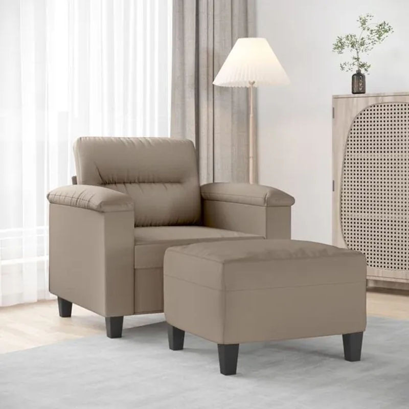 vidaxl Sessel mit Hocker in Taupe aus Mikrofaser mit Metallgestell, Modernes Design - Bild 1
