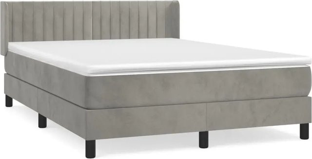 vidaXL Boxspringbett mit Matratze in Hellgrau, Hybridbett mit Taschenfederkern und Samtbezug, B/T: 140 x 190 cm - Bild 1