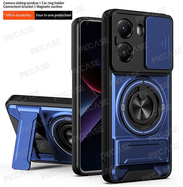 PKCASE Schiebe-Kameraschutzhülle für Xiaomi Poco M8 M7 Plus F8 F7 Ultra X8 X7 Pro Max mit Stoßfestigkeit und Magnetring-Ständer in Schwarz - Bild 1