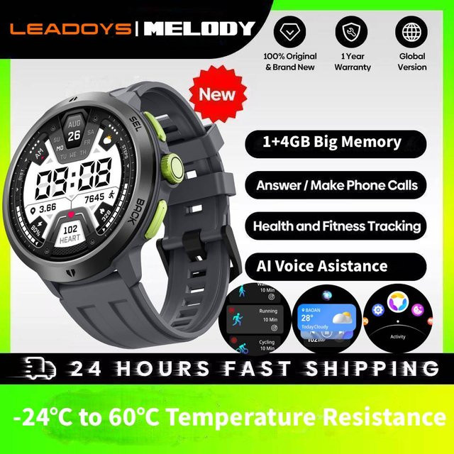 LEADOYS Smartwatch, Kunststoff, Silikon, Schwarz, Herren - Bild 1