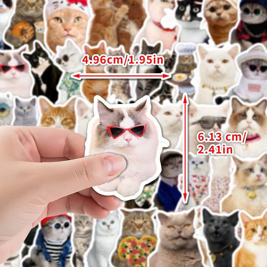 50 Stück wasserfeste Katzen-Meme-Graffiti-Aufkleber aus Vinyl in Multicolor von Anime Worlds Store für Computer und Trinkflaschen - Bild 4