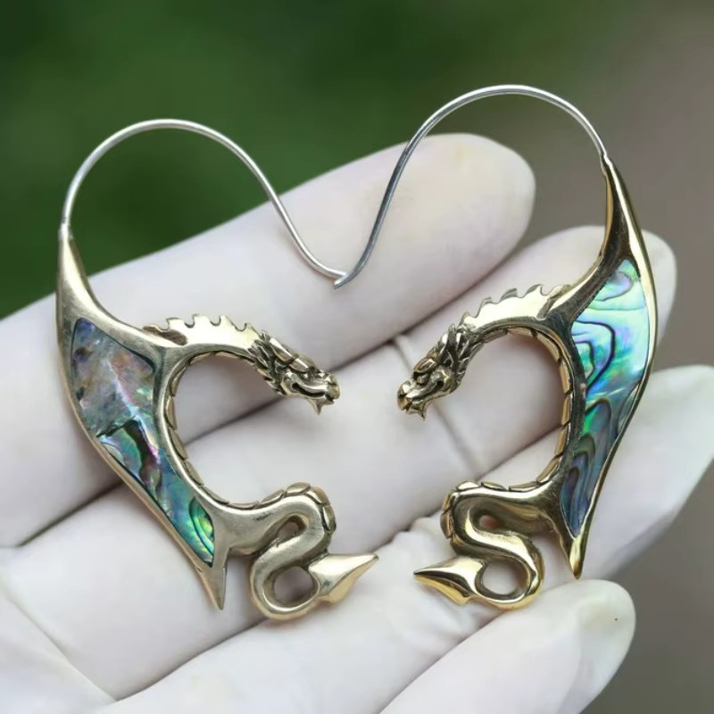 YoYo Ohrringe, Abalone-Muschel, fliegender Drache, Silber, Damen - Bild 5