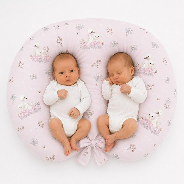 Stillkissen für Zwillinge von Little Swans in Pink mit abnehmbarem Bezug aus Baumwolle - Bild 1