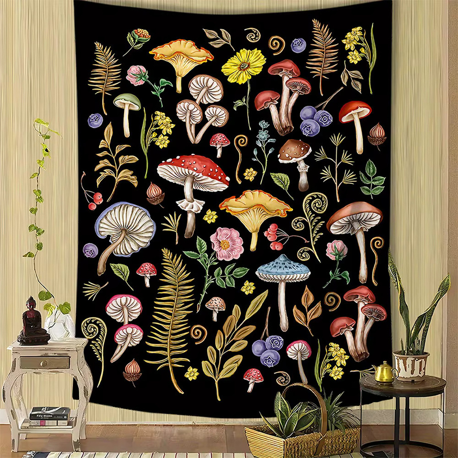 VIKAMA Fantasy Forest Wandteppich mit floralem Pilz- und Blumenmotiv, Mehrfarbig, Breite: 60 cm, Höhe: 40 cm - Bild 2