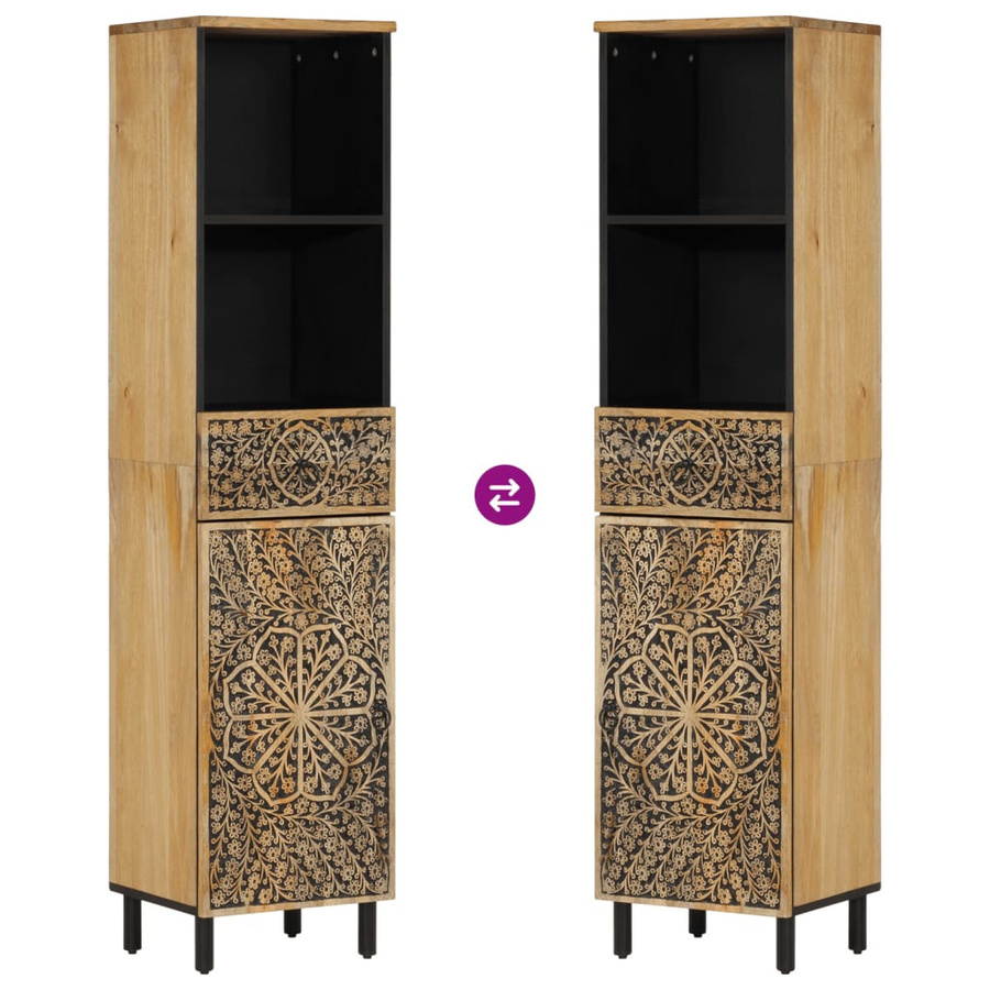vidaXL Badschrank aus massivem Mangoholz in Braun mit Blumenmuster, B/T/H: 38 x 33 x 160 cm - Bild 5
