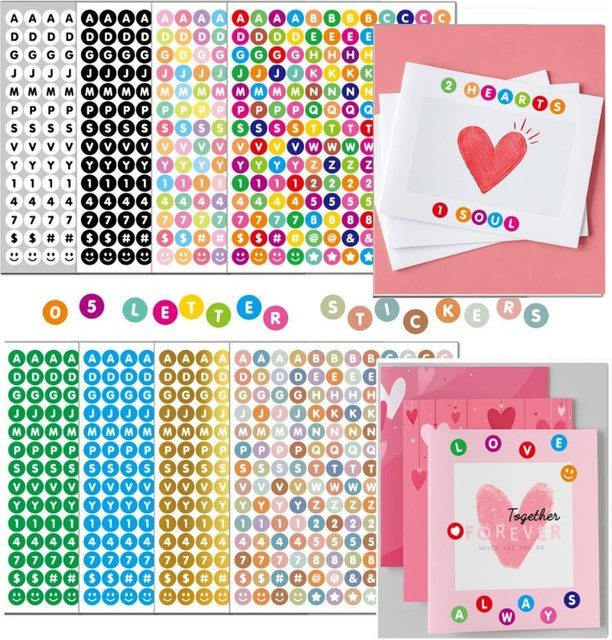 12 Blatt Mini-Buchstaben- und Zahlenaufkleber in Schwarz und Mehrfarbig, 1,27 cm für DIY-Bastelarbeiten und Briefpapier - Bild 1