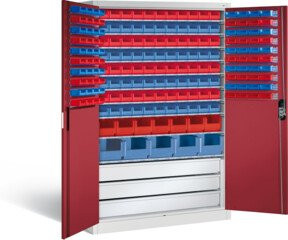 C+P Magazinschrank Acurado mit Scharniertüren in Rubinrot und Lichtgrau, H x B x T: 195 x 120 x 50 cm - Bild 1