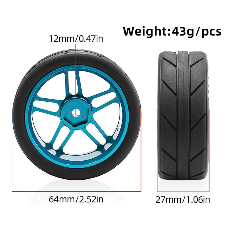 Tamiya Aluminium Räder Felgen, 4-teiliges Set, Metall, Schwarz, Blau - Bild 2