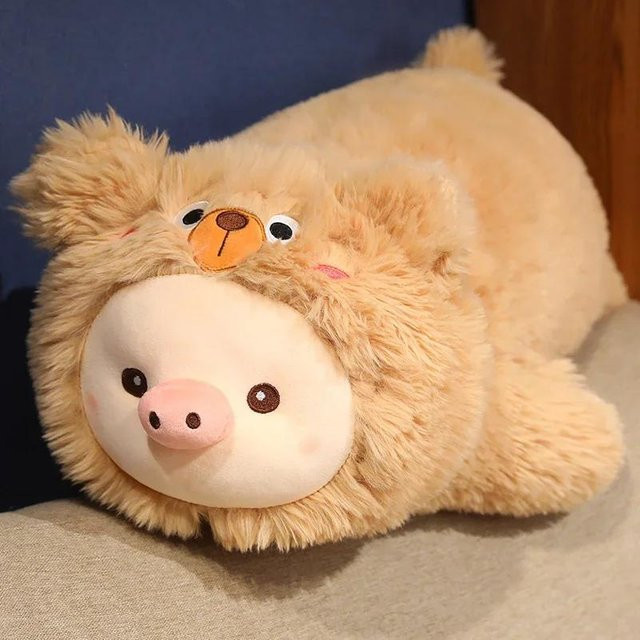 Niedliches Schwein mit Bärenkleidung, Plüschpuppe, 66cm, beige, ab 14 Jahre - Bild 1