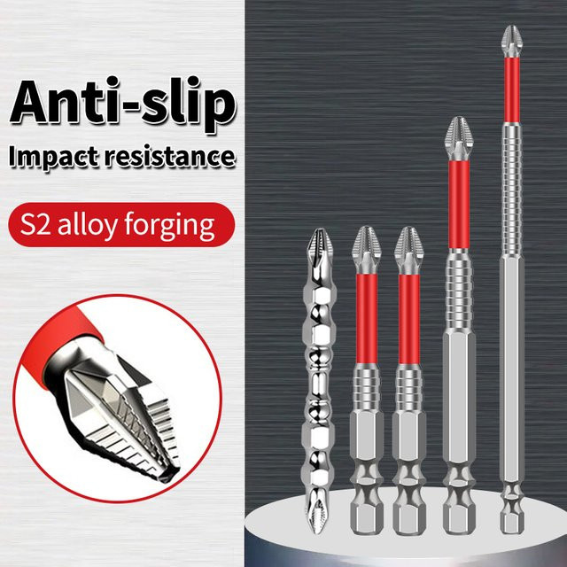 Deli 5-teiliges PH2 Schlagschrauber-Bit-Set, rutschfest und magnetisch, Farbe: Rot, Längen: 65 mm, 100 mm, 150 mm - Bild 1