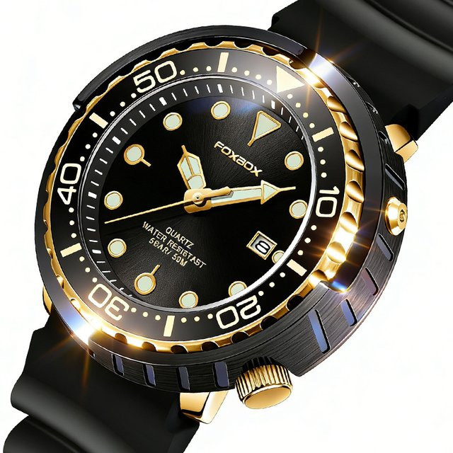 FOXBOX Armbanduhr, Quarz, Edelstahl, Blau, Silikon, Herren - Bild 1