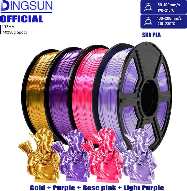 DINGSUN Seiden-PLA-Filament für FDM-3D-Drucker, Farbe: Gold, Durchmesser: 1,75 mm - Bild 1