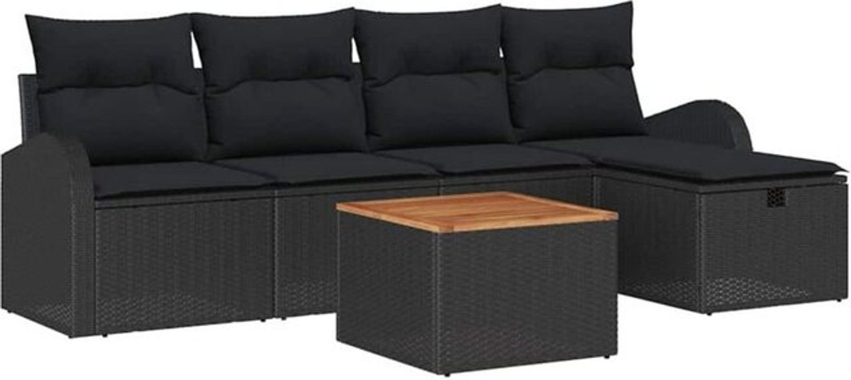 Modernes Garten-Sofa-Set mit 6 Kissen aus Poly-Rattan in Schwarz von vidaXL - Bild 1